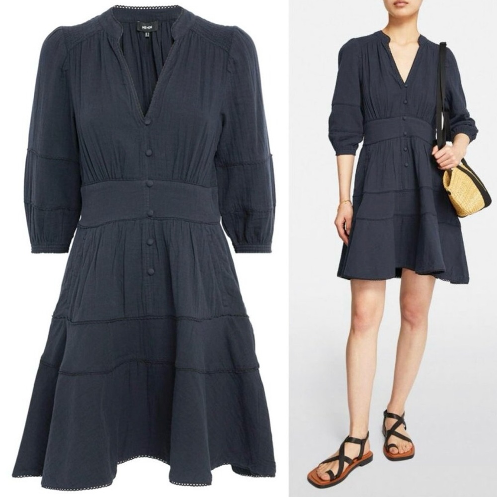 ME+EM Cheesecloth Fit & Flare Short Dress Navy